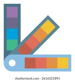 Vector illustration of a color palette icon, useful for design, art, and creative concepts. This graphic features a stylized palette with multiple color swatches