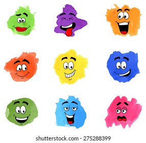 vector illustration of color patches with emotional faces