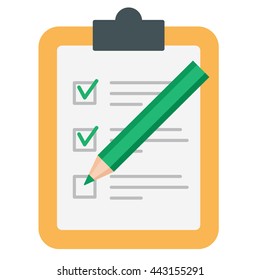 Vector illustration of color pencil checking on to do list isolated on white background