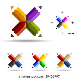 Vector illustration of color pencils with four ends.