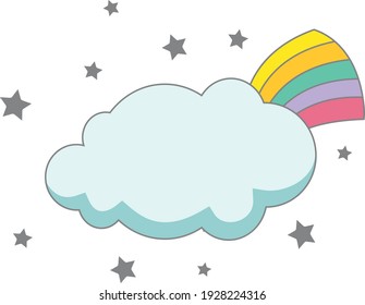 Vektorgrafik von Farbregenbogen und Wolke mit Sternen, Cartoon-Symbol