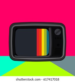 Vector illustration color retro tv isolated on acid background. Flat Design