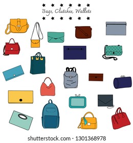 Vector illustration of a color set of different bags