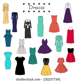 Vector illustration of color set of dresses