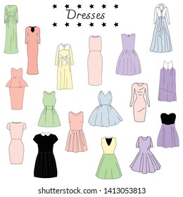 Vector illustration of color set of dresses