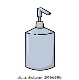 Vector illustration. Color soap dispenser. Simple Doodle style. A plastic bottle with a pump for the metered supply of the product. Medical and hygienic items.
