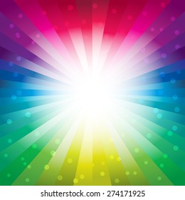 A Vector Illustration Of Color Spectrum Star Burst Bubbles Background Which Glows In The Center. Suitable As A Background To Feature A Product.