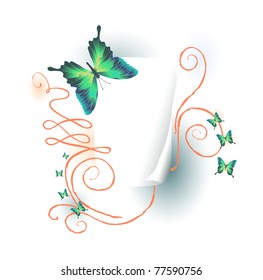 Vector illustration of color spring card with butterflies