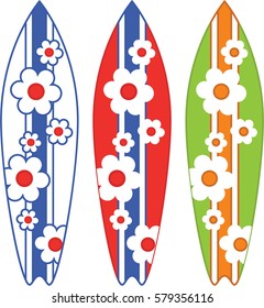 vector illustration of color surfboard set with flower pattern