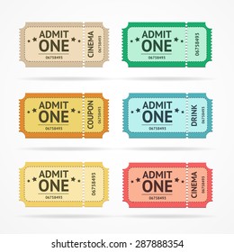 Vector illustration color ticket set  isolated on a white background.