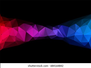 Vector illustration of color triangle geometric pattern with lines and dots on black backround