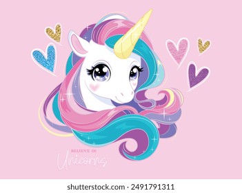 Vector illustration, color unicorn. Design to print on shirt, Templates for celebration, ads, branding, banner, cover, label, poster, sales, Mother's Day, Children's Day