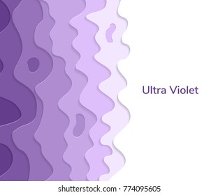 Vector illustration. Color of the year 2018. Ultra violet. Paper art carving