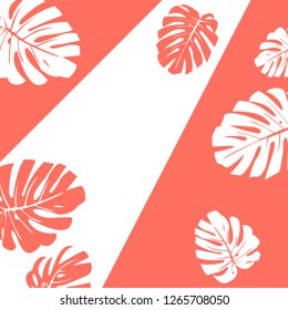 Vector illustration. Color of the year 2019. Silhouettes of exotic tropical monstera leaves.