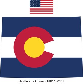 ilustración vectorial del mapa y bandera de Colorado con bandera estadounidense