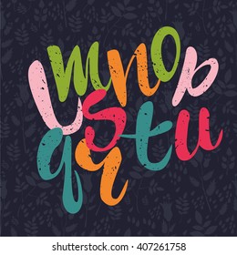 vector illustration. colored alphabet beautiful lettering. capital letters. background floral.