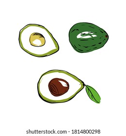 Vector illustration of a colored avocado on a white isolated background. Shop sketch, banner, menu, and logo. EPS 10