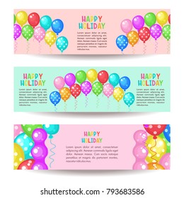 Vector illustration with colored balloons. Different colors and shapes. Vector clipart. Isolated on a white background.