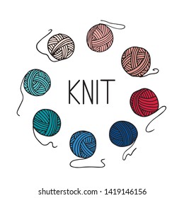 Vector illustration with colored balls of yarn. 