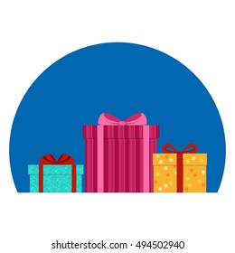 vector illustration. Colored boxes with gifts on a white background.