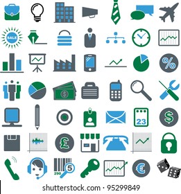 Vector illustration of colored business icons.