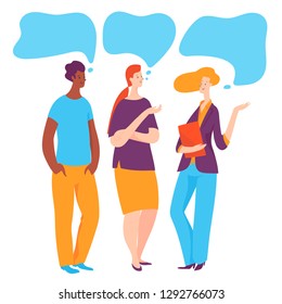 Vector illustration with colored business people taking conversation 
