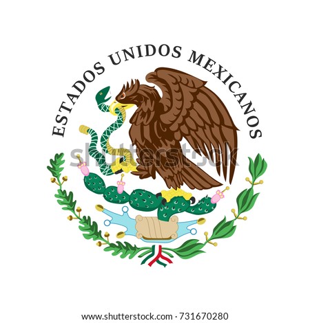 The vector illustration of colored coat of arms of Mexico.