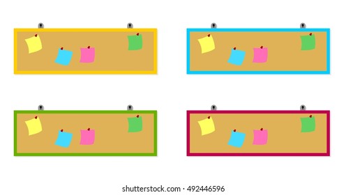 Vector illustration of colored cork boards. Flat design.