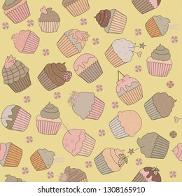 Vector illustration of colored cupcakes pattern