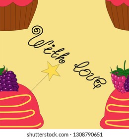 Vector illustration of colored cupcakes pattern