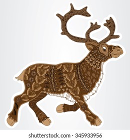 Vector illustration of the colored deer in zentangle style