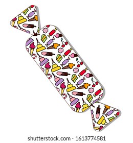 vector illustration colored doodle candy. Hand drawn vector doodle logo. candy, sweet, bonbon, chocolate illustration with colorful ice cream, eskimo. Isolated on white background. 