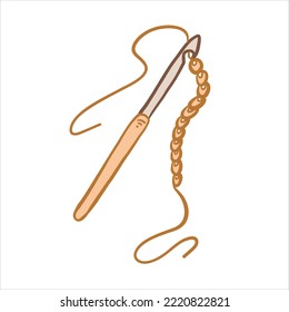 Vector illustration colored in doodle style crochet hook for knitting handwork