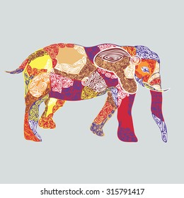 vector illustration of colored elephant decorated ethnic pattern