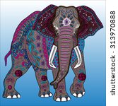 Vector illustration of the colored elephant in zentangle style