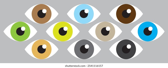 Ilustração vetorial de conjunto de olhos coloridos, design simples de cores planas