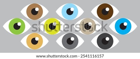 Vector illustration of colored eyes set, flat colors simple design