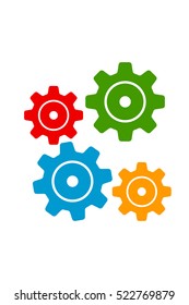 Vector illustration of colored gears isolated on a light background. Icon with cogs. Mechanical Circuits. Wheels for the workspace. Details of the working mechanism, the assembly line. Colorfull staff