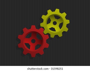 Vector illustration of colored gears over gray background