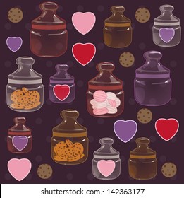 Vector illustration of Colored glass jars with sweets for your design
