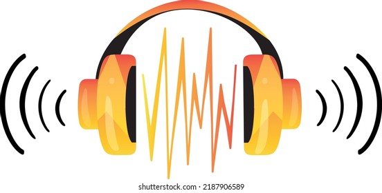 Vector illustration of colored headphones with curved lines