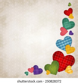 Vector illustration of colored hearts on vintage background