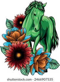 vector illustration of colored horse hand draw