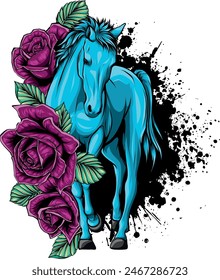 vector illustration of colored horse hand draw