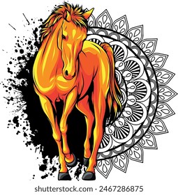 vector illustration of colored horse hand draw
