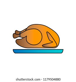 Vector  illustration of colored icon with roasted turkey on a blue dish