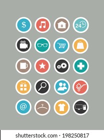 vector illustration of colored icons in a circle on a gray background
