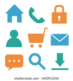 vector illustration of colored icons for website design or contact information.