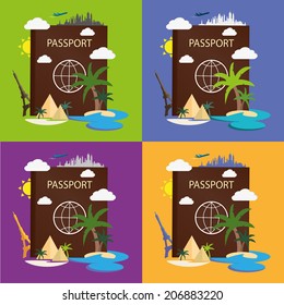 vector illustration of colored icons with your passport and stay