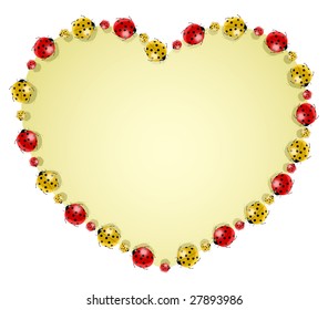 Vector illustration of colored ladybugs forming heart